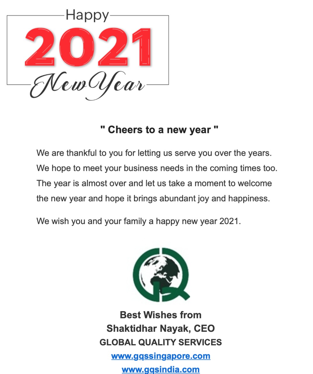 Happy New Year 2021 From Global Quality Services