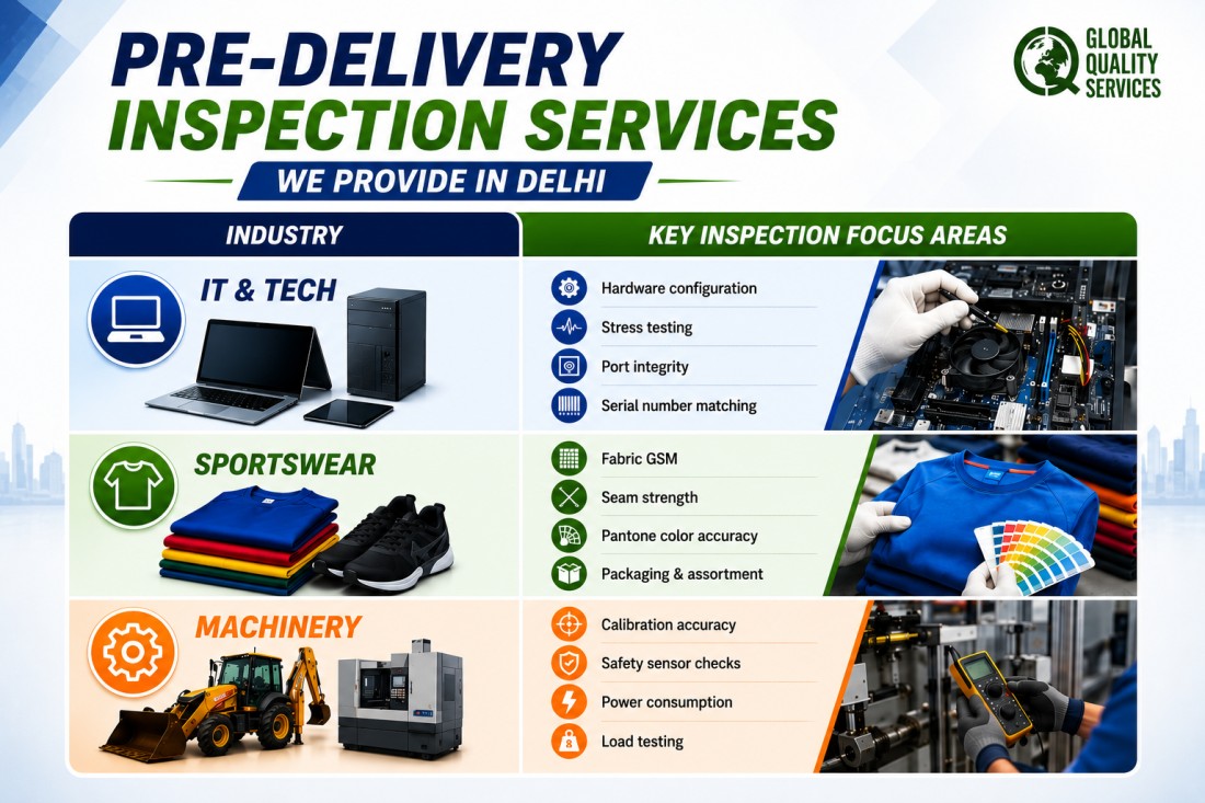 Pre-Delivery Inspection Services of IT, Sportswear, and Machinery in Delhi